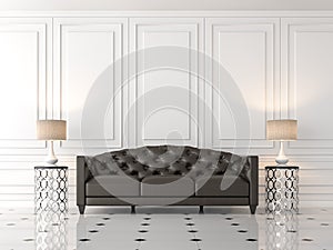 Modern classic living room with black leather sofa 3d render photo