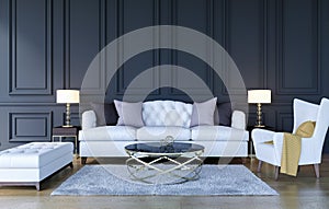 Modern classic luxury living room interior background with copy space on wall, 3D Rendering