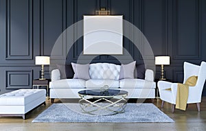 Modern classic luxury living room interior background with mock up poster frame, 3D Rendering