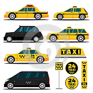 Modern and classic taxi cars