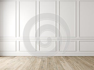 Clásico blanco vacío muro paneles a de madera piso 