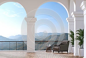 Modern classical style terrace with mountain view 3d render