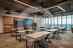 A modern classroom equipped with interactive technology tools