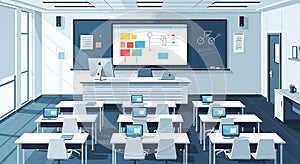 Modern Classroom Illustration Education, Technology, Learning Space