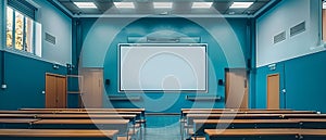 Modern Classroom with Interactive Smartboard - Future of Education. Concept Smartboard Technology,