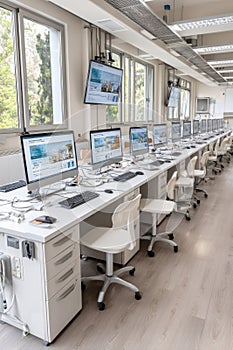 Exploring the Intersection of Traditional Education and Modern Innovation with White Desks photo