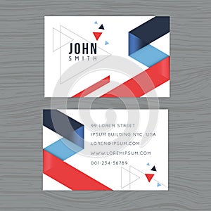 Modern and clean design business card template in blue and red triangle abstract background. Printing design template. Vector