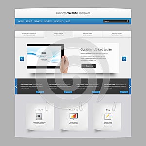 Modern Clean ebsite design template, with Tablet in Hand realistic illustration.
