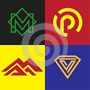 Modern clean minimalist monogram logo letters M, P, v and MMA