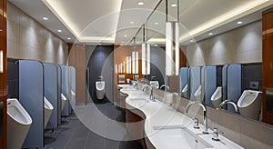 Modern Public Restroom with Urinals Sinks and Mirrors
