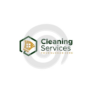 modern Cleaning Service broom house logo design