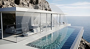 Modern cliffside villa with infinity pool overlooking ocean