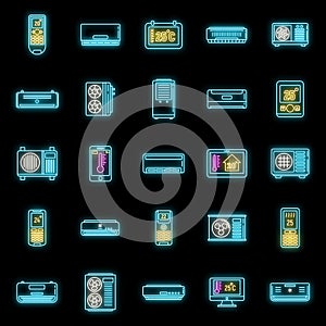 Modern climate control systems icons set vector neon