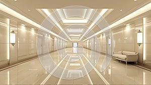 Modern clinic corridor exuding professionalism with sleek design and clean lines photo