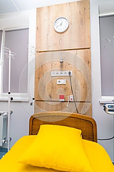 Modern clinical ward interior. Empty recovery hospital room.
