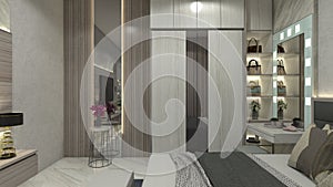 Modern Clothes Wardrobe and Accessories Display for Interior Bedroom