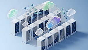 Modern Cloud Computing Data Center Infrastructure with Connected Servers and Digital Network Technology