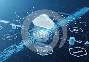 Modern cloud computing and data storage network visualization with interconnected services