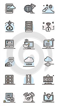 Modern Cloud Computing and Information Technology Linear Icon Set