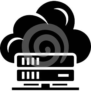 Modern cloud computing server icon with a stylized cloud above a server rack representing data storage and cloud technology
