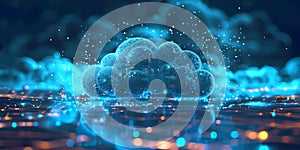 Modern cloud computing server setup with hybrid technology infrastructure in the background.