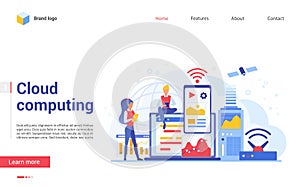 Modern cloud computing technology landing page flat vector illustration concept