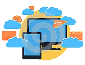 Modern cloud services and Cloud Computing Elements Concept.