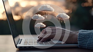 Modern cloud technologies: data processing concept, cyberspace, innovative solutions for business and remote work