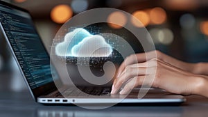 Modern cloud technologies: data processing concept, cyberspace, innovative solutions for business and remote work