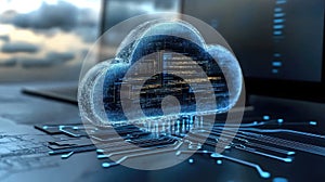 Modern cloud technologies: data processing concept, cyberspace, innovative solutions for business and remote work