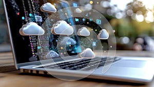 Modern cloud technologies: data processing concept, cyberspace, innovative solutions for business and remote work