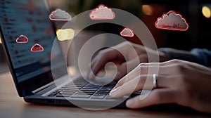 Modern cloud technologies: data processing concept, cyberspace, innovative solutions for business and remote work