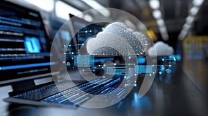 Modern cloud technologies: data processing concept, cyberspace, innovative solutions for business and remote work