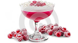 Modern cocktail presentation in stylish glass with elegant garnishes on white background