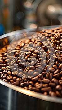 Modern coffee roasting machine with freshly roasted aromatic coffee beans for a rich brew