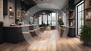 Modern coffeeshop and restaurant or kitchen room interior design.interior background concept