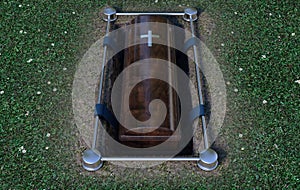 Modern Coffin Into Grave