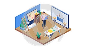 Modern Collaborative Office Workspace Isometric Design, vector design Generative AI