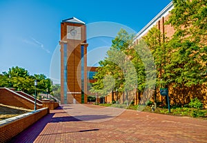 Modern college campus buildings