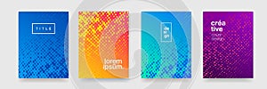 Modern color gradient background patterns, abstract geometric shape graphic design. Vector flat halftone blue and orange color