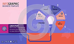 Light bulb inforgraphic template for business idea concepts with 5 steps, Modern color