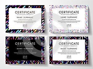 Modern colorful certificate frame design set with circular dots and vertical rainbow lines