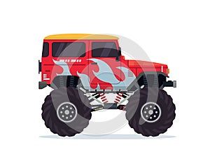 Modern Colorful Customized Monster Truck Vehicle Illustration