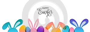 Modern colorful Easter bunnies concept design. Happy Easter background with rabbits and Easter eggs, vector illustration