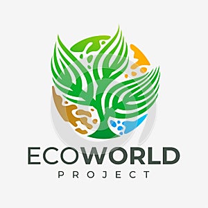 Modern colorful eco leaf world logo design. Illustrative nature globe logo brand
