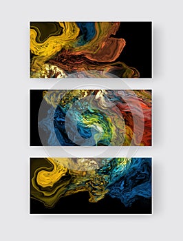 Modern colorful flow background on black. Wave Liquid shape in color banners set.