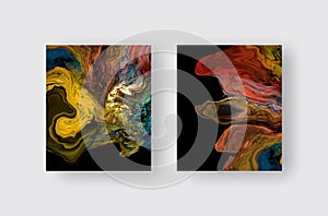 Modern colorful flow background on black. Wave Liquid shape in color banners set.