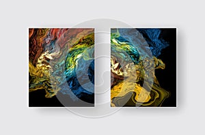 Modern colorful flow background on black. Wave Liquid shape in color banners set.