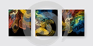 Modern colorful flow background on black. Wave Liquid shape in color banners set.