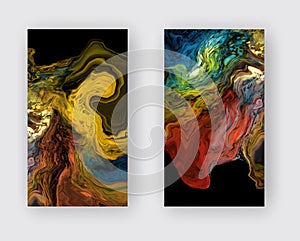 Modern colorful flow background on black. Wave Liquid shape in color banners set.